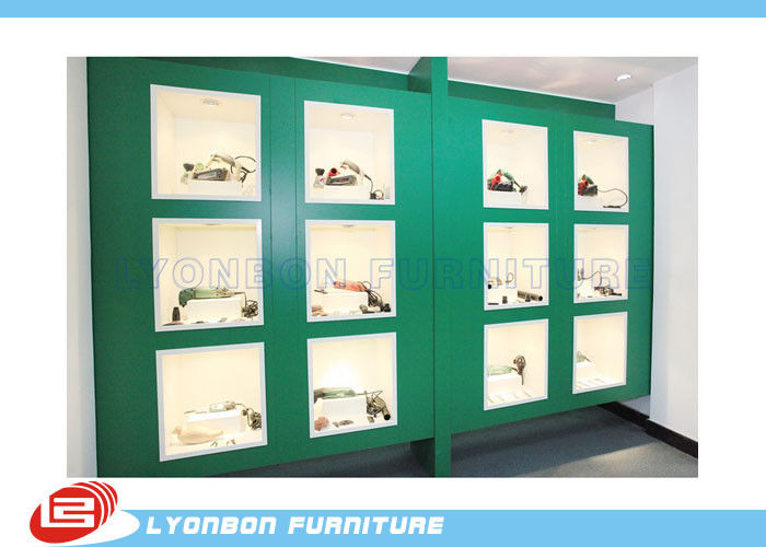 Πράσινα χρωματισμένα γραφεία επίδειξης προθηκών ξύλινα για τα μηχανικά εργαλεία/4200mm * 600mm *2400mm